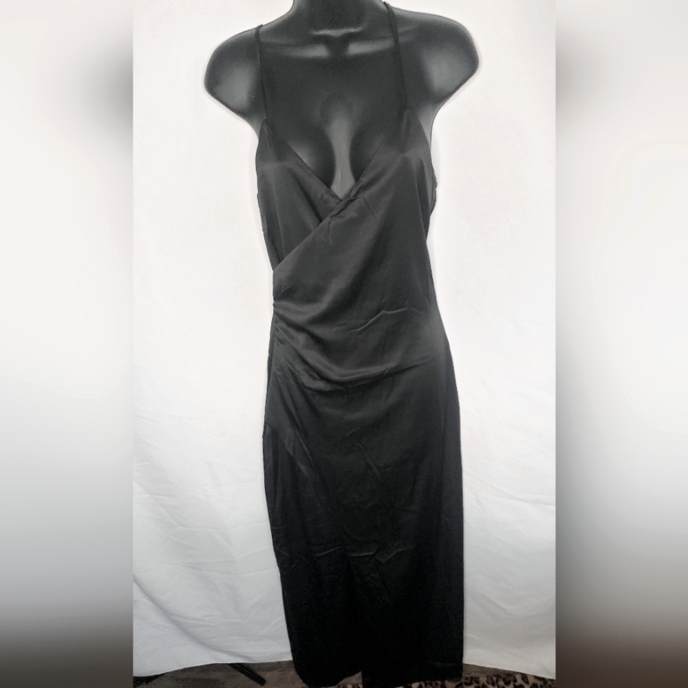 SOLD Black Satin Dress with Slit